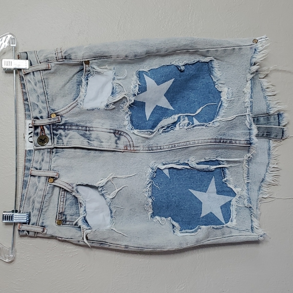 One Teaspoon Diamonde 2020 Star Print Denim Fitted Skirt Size 26
